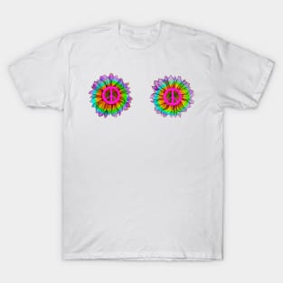 Rainbow flowers with peace symbol T-Shirt